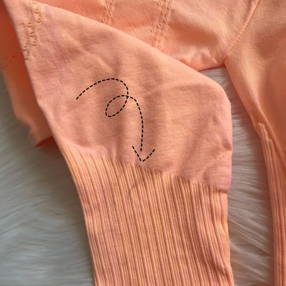 8. New! Free People Movement Good Karma Hi-Neck Layer Long Sleeve Top in Peach - Picture 9 of 12